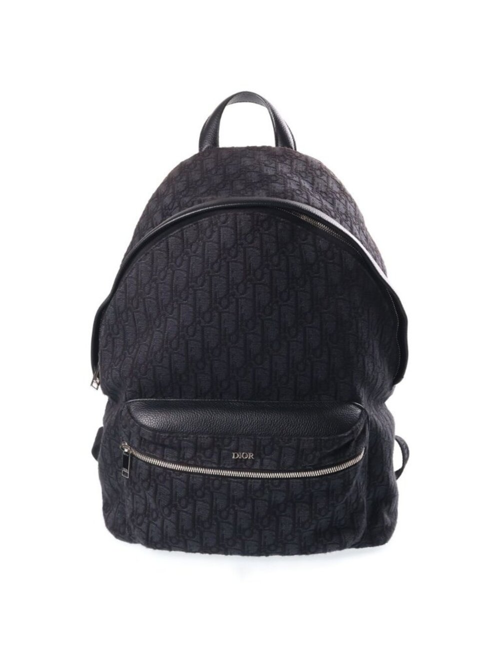 Dior Oblique Jacquard Backpack Black Canvas Leather Silver
